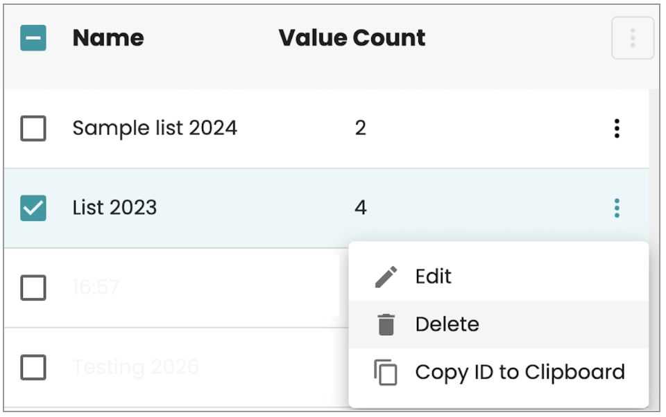 Value list